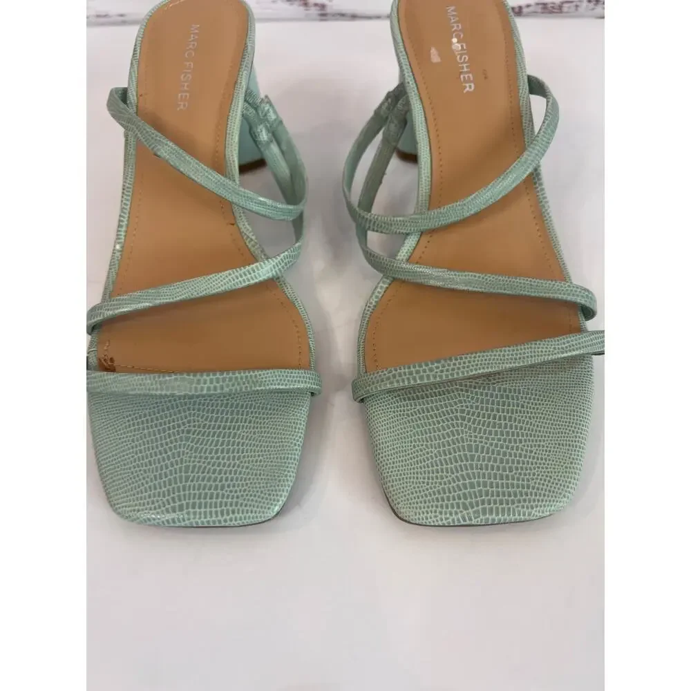Marc Fisher Aliana Lizard Embossed Finish Mint Green Slide Sculpted Heel Size 9